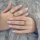 Waterproof Tarnish-Free Emerald Sparkle Ring, 18k gold-plated stainless steel