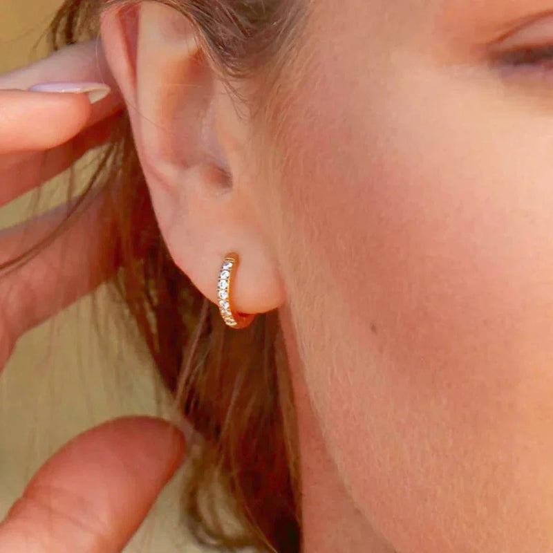 Mini Pave Huggie Hoops – 18k Gold-Plated Stainless Steel