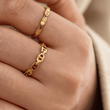 Carved Stackable Band Ring in Gold, waterproof 18k gold-plated stainless steel