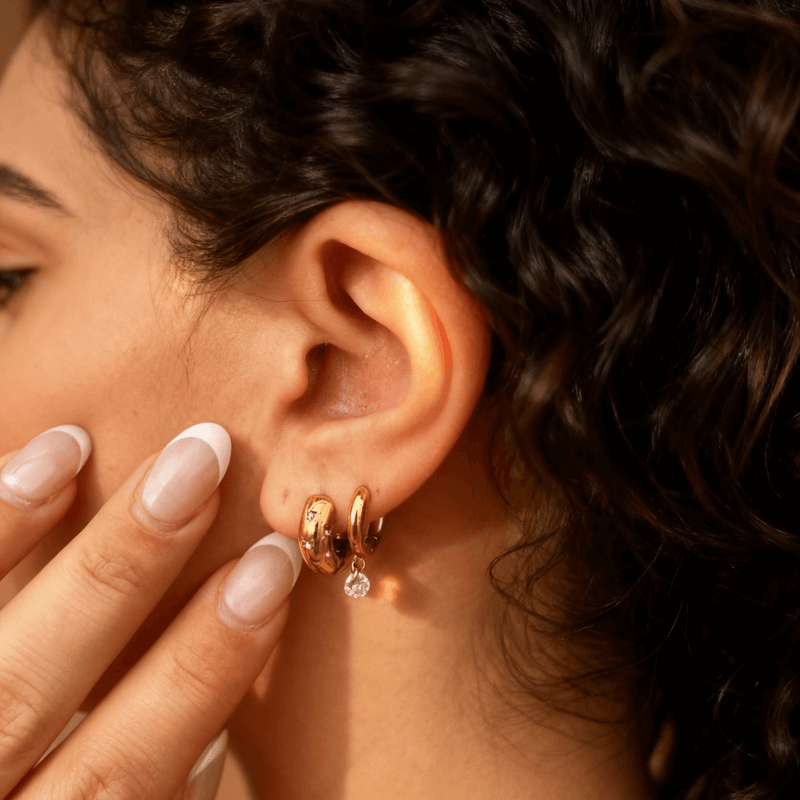 Stainless Steel Gold Hoop Earrings with Star Details