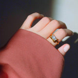 Waterproof Tarnish-Free Half Frame Gem Ring, 18k gold-plated stainless steel