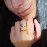 Gridline Band Ring, waterproof 18k gold-plated stainless steel