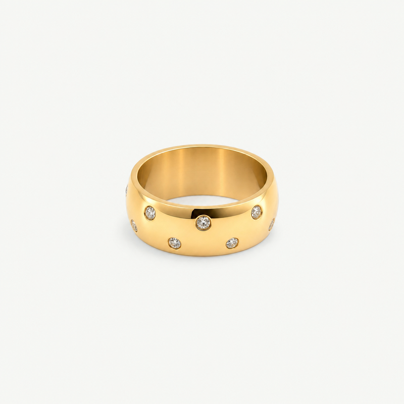 Stellar Band — Gold Dome Ring with Starry Stones