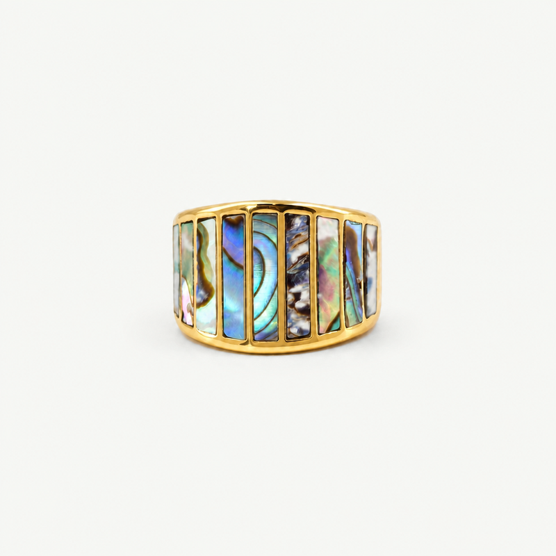 Striped Mother of Pearl Ring — Natural Abalone, 18K Gold-Plated