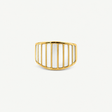 Gold Plated Striped Mother of Pearl Ring