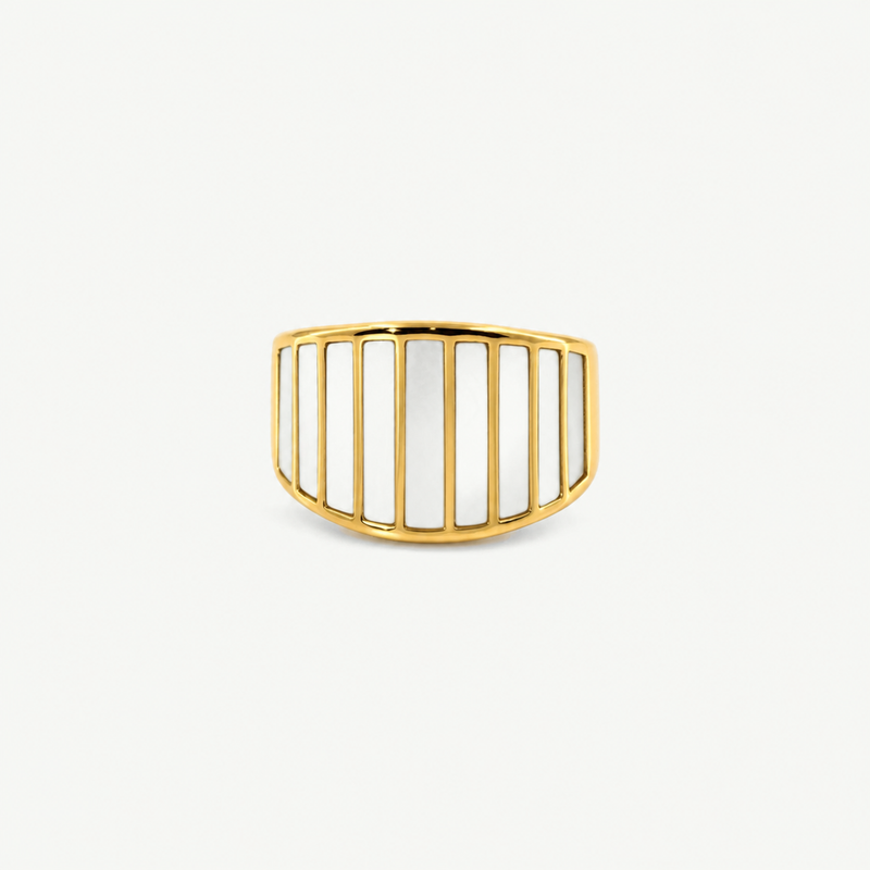 Gold Plated Striped Mother of Pearl Ring