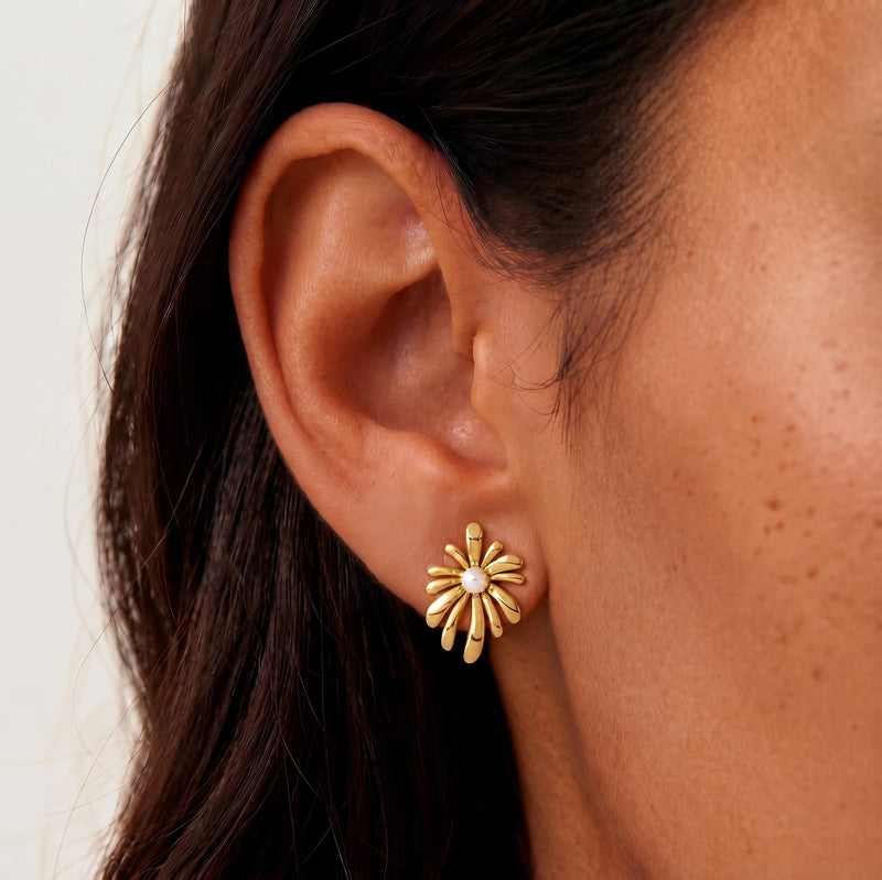 Sunburst Pearl Stud Earrings
