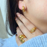Stainless Steel Gold Hoop Earrings with Star Details, waterproof 18k gold-plated stainless steel