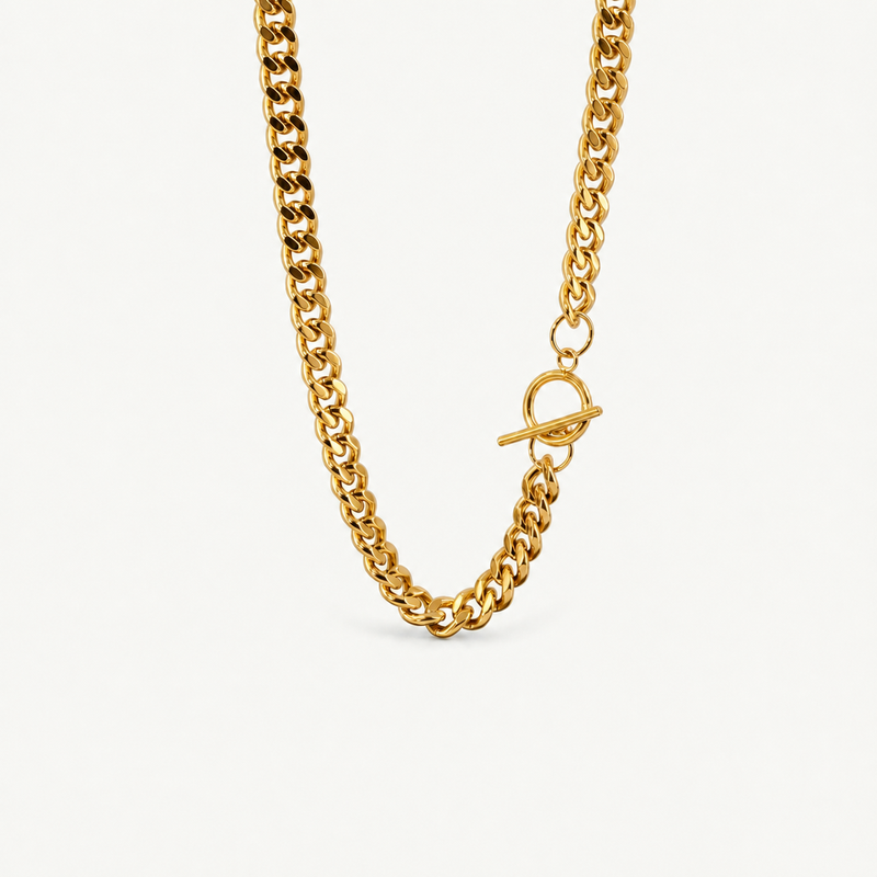 T-Bar Curb Chain Necklace | 18k Gold Plated Waterproof