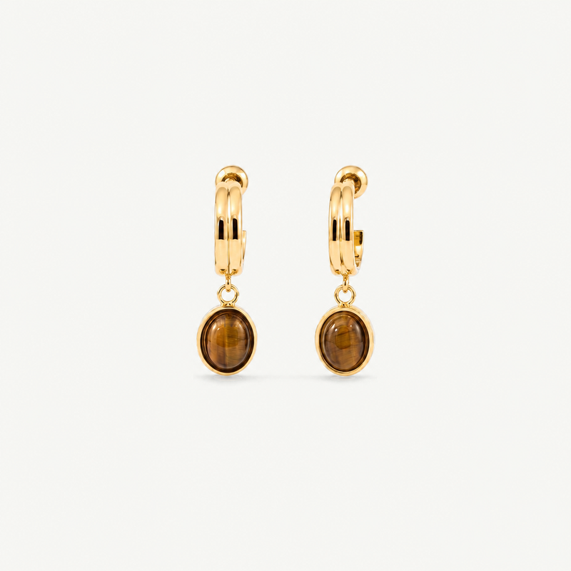 Tiger Eye Drop Hoop Earrings for Women