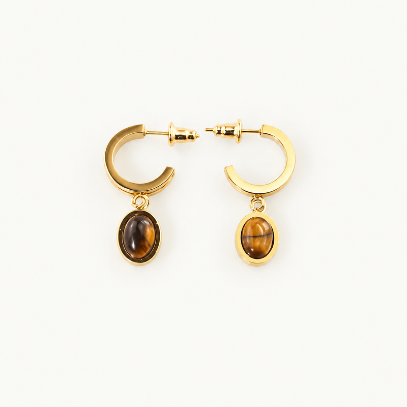 Tiger Eye Drop Hoop Earrings for Women