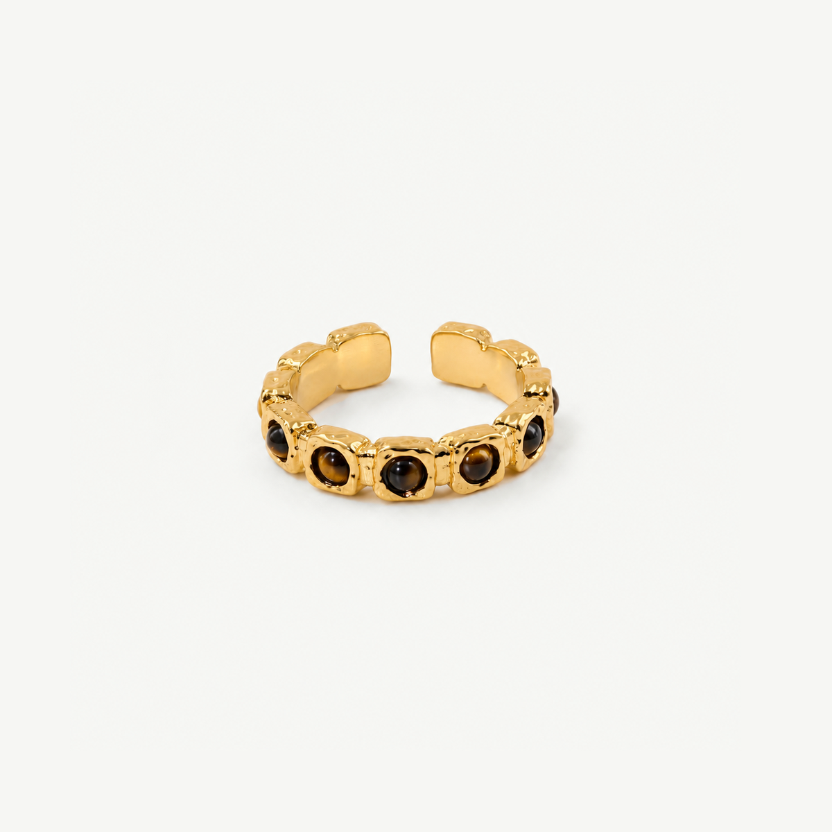 Tiger's Eye Band Ring – Gold Plated Stainless Steel