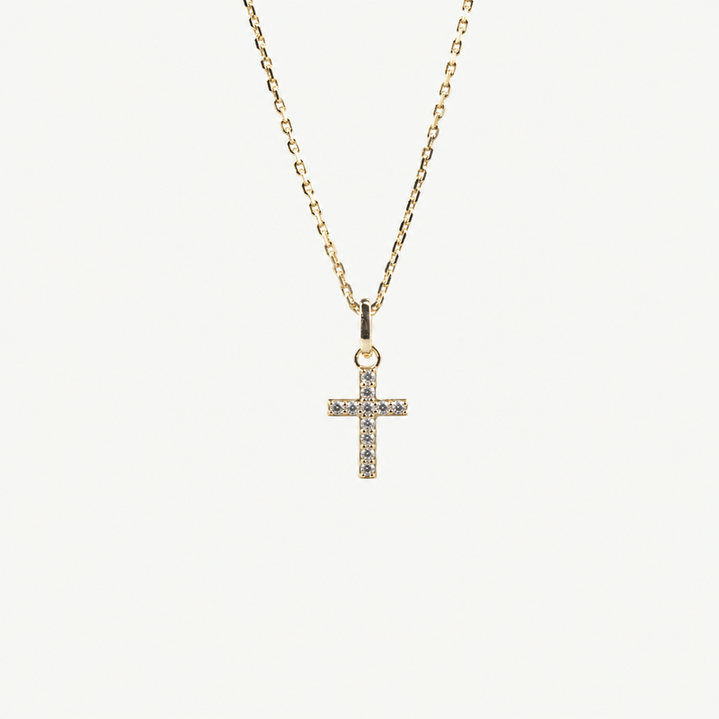 Tiny Pave Cross Necklace – Gold Plated Stainless Steel