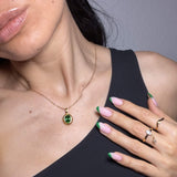 Emerald Gemstone Pendant Necklace, 18k Gold Plated Stainless Steel, waterproof 18k gold-plated stainless steel