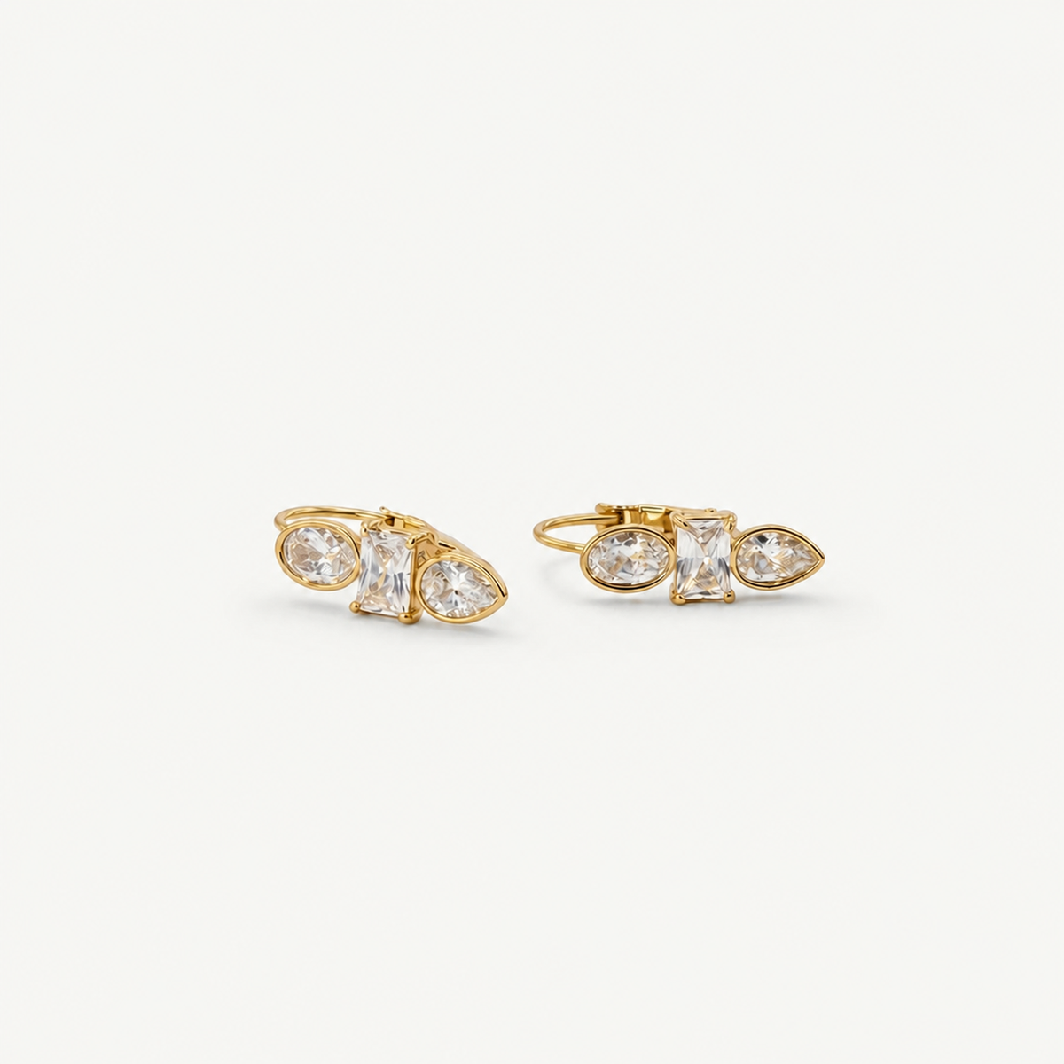 Trio Crystal Hoop Earrings – 18K Gold Plated