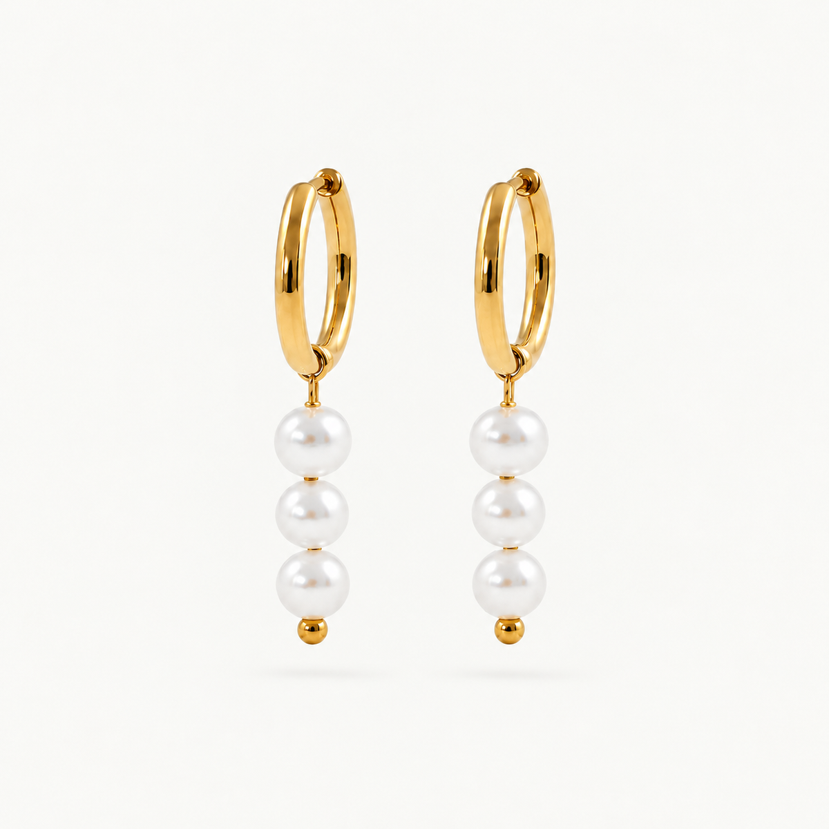 Triple Pearl Hoop Earrings