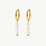Triple Pearl Hoop Earrings - Waterproof 18k Gold