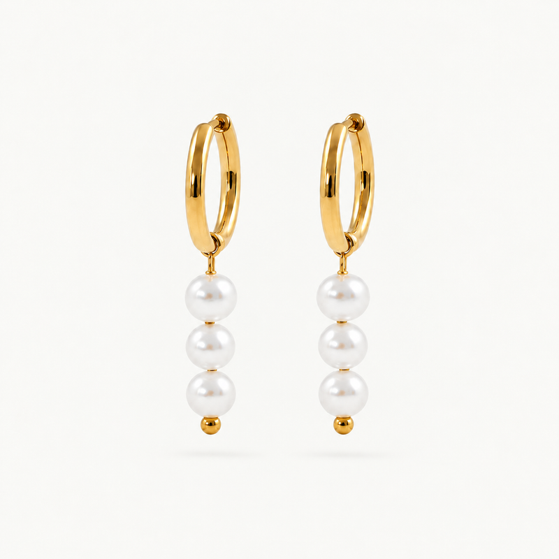 Triple Pearl Hoop Earrings