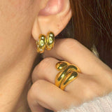 Stainless Steel Gold Hoop Earrings with Star Details, waterproof 18k gold-plated stainless steel
