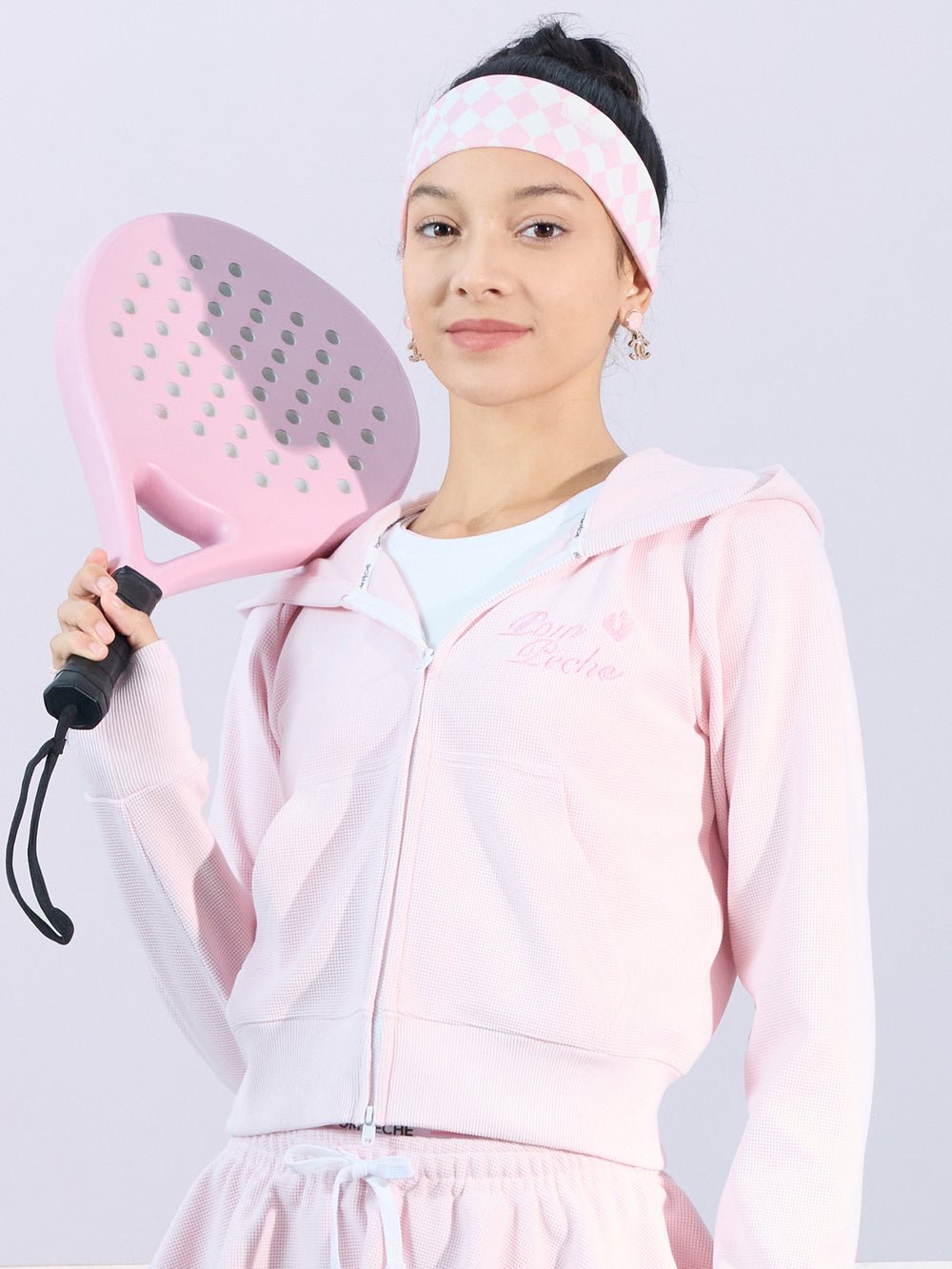 Waffle Knit Zip - Up Bow Hoodie for Tennis - Volaea Pickleball Attire