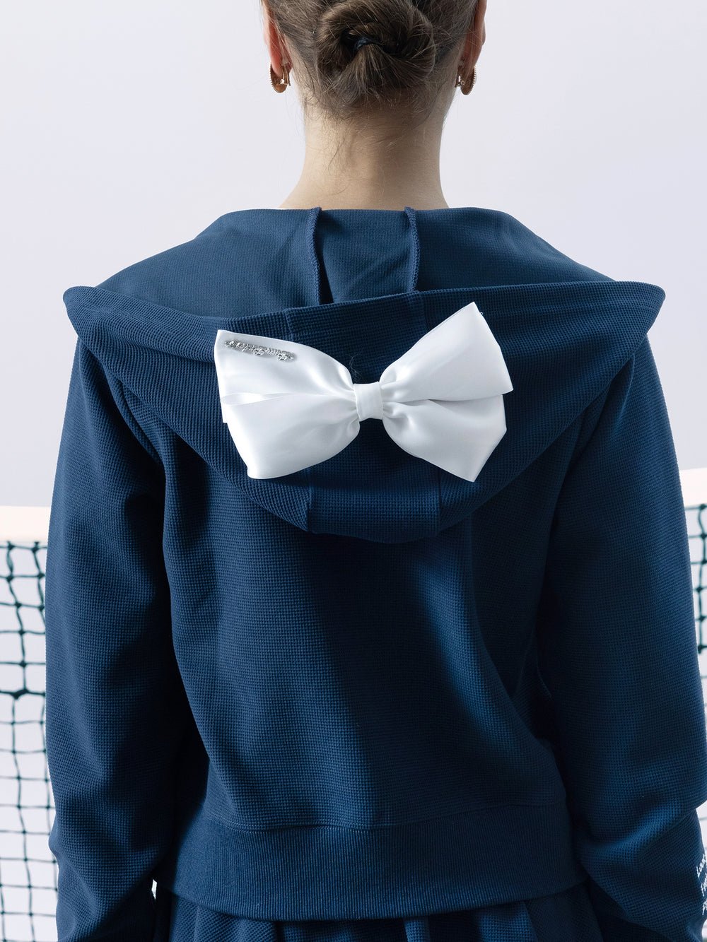 Waffle Knit Zip - Up Bow Hoodie for Tennis - Volaea Pickleball Attire