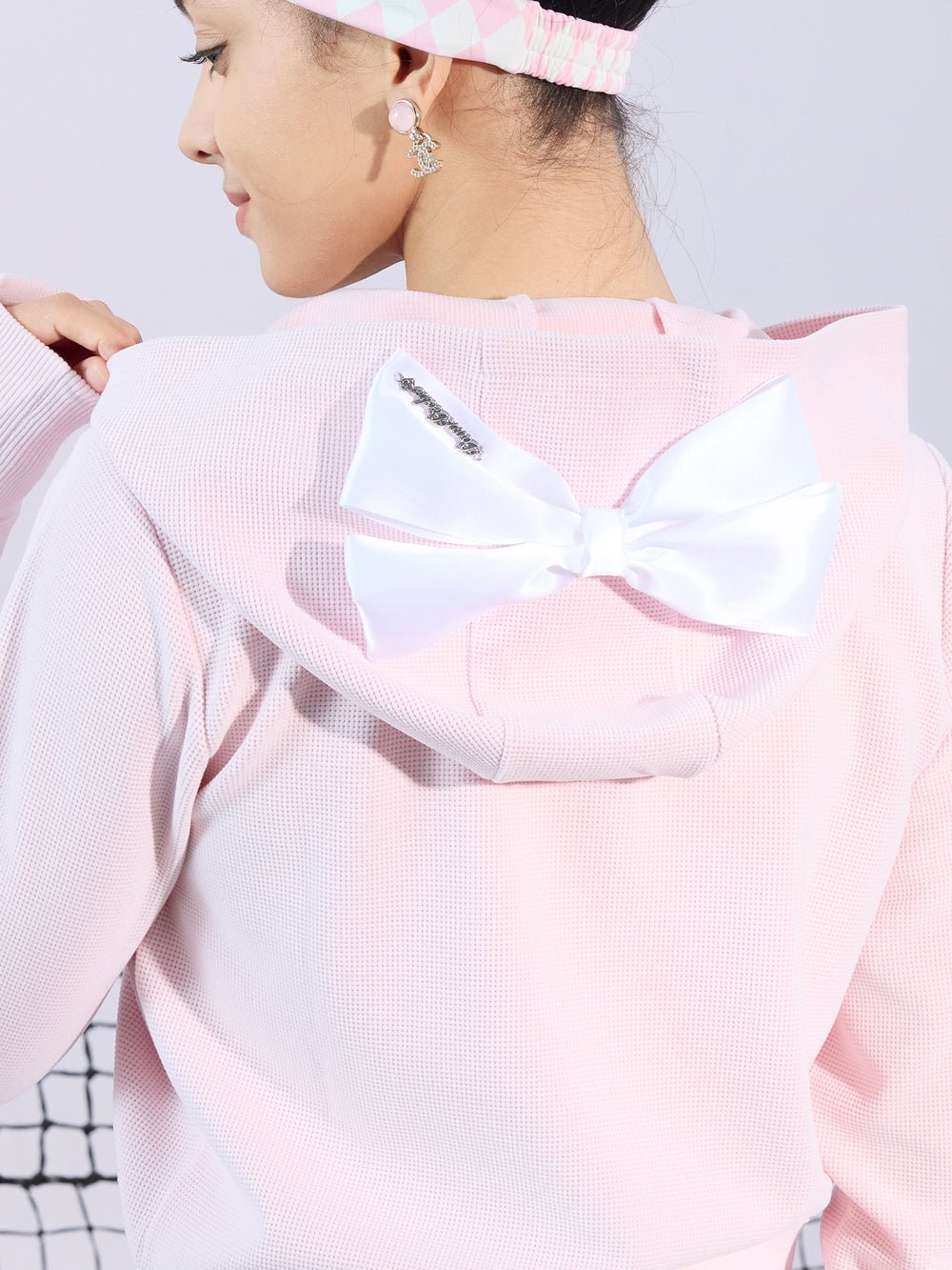 Waffle Knit Zip - Up Bow Hoodie for Tennis - Volaea Pickleball Attire