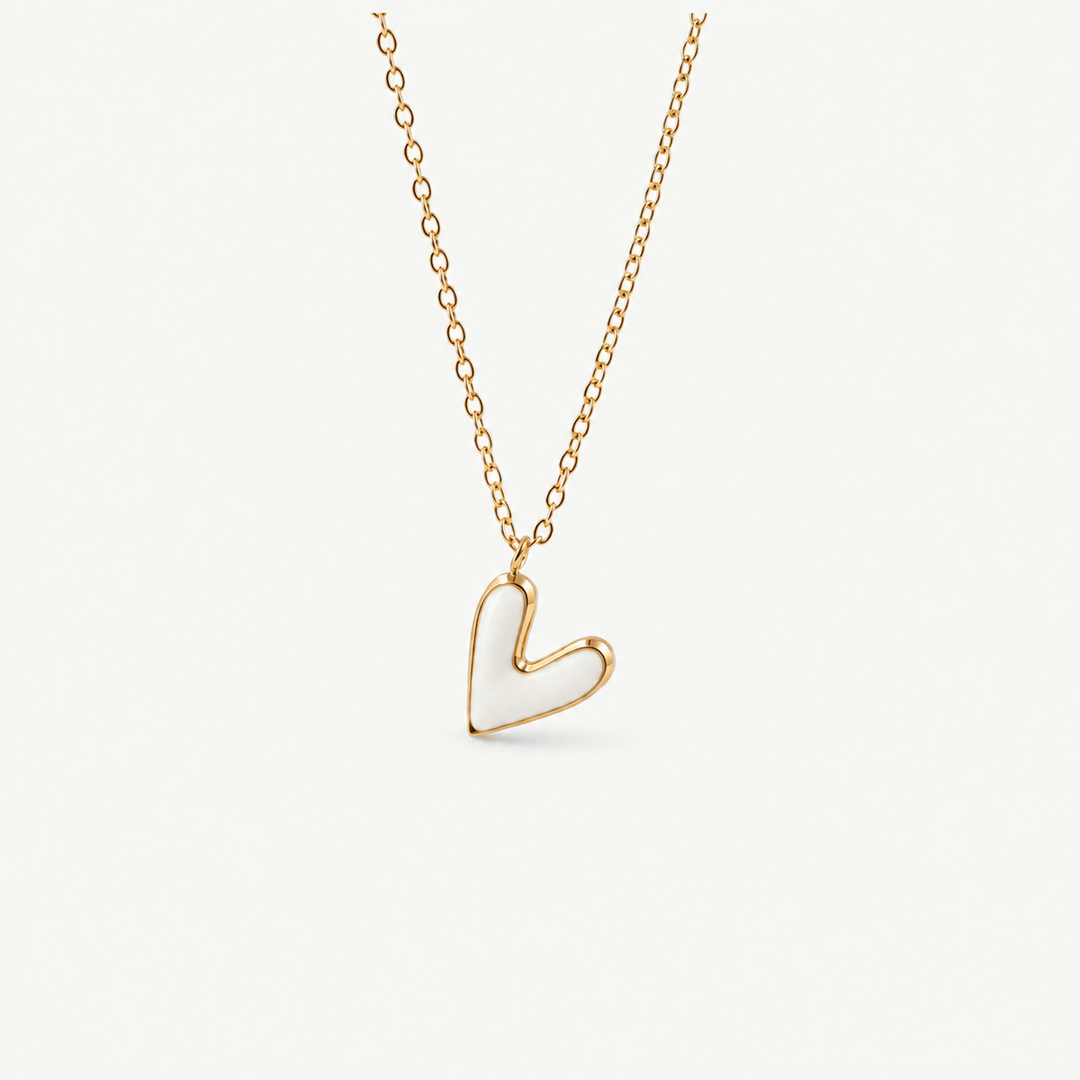 White Heart Necklace — Dainty Gold Pendant