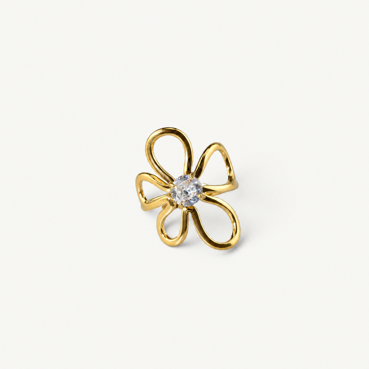 Wildflower CZ Ring – Adjustable Gold Flower Ring
