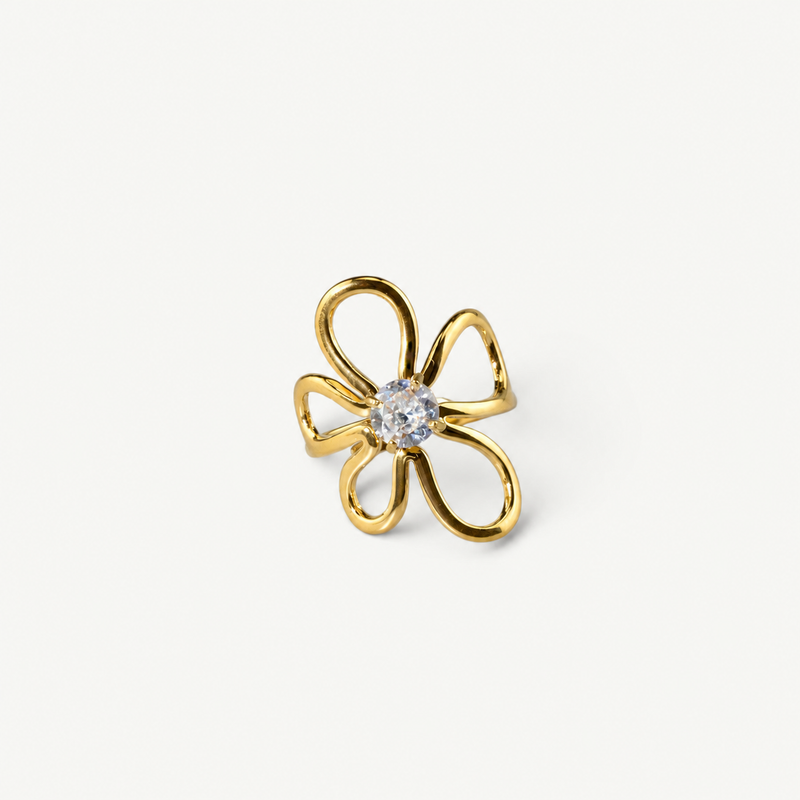 Wildflower CZ Ring – Adjustable Gold Flower Ring