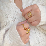 Waterproof Gold Waveform Band Ring, 18k gold-plated stainless steel